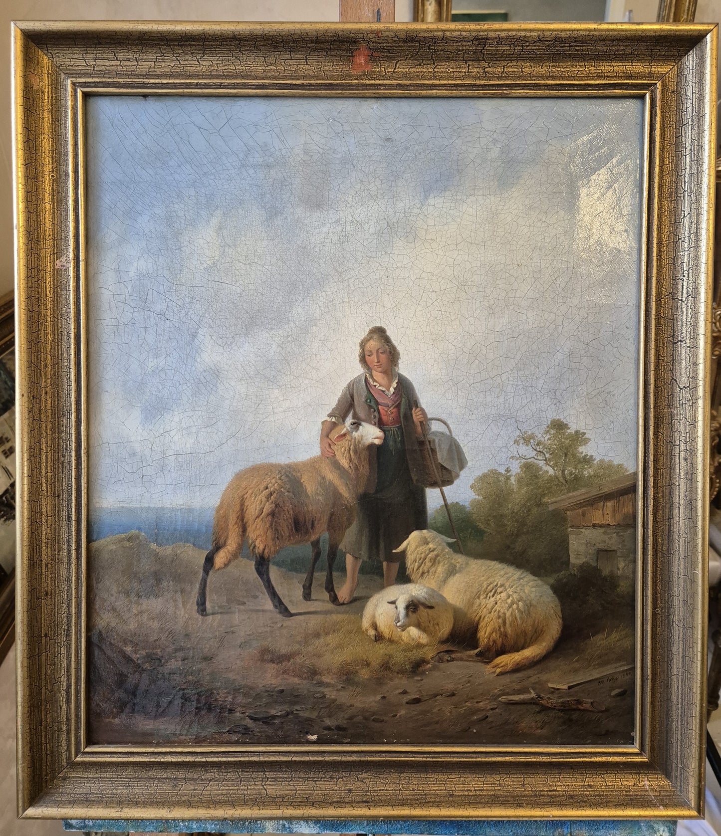 Moritz Eduard Lotze (1809-1890) Ölgemälde Bayerische Schäferin 62×54cm