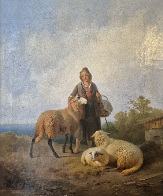 Moritz Eduard Lotze (1809-1890) Ölgemälde Bayerische Schäferin 62×54cm