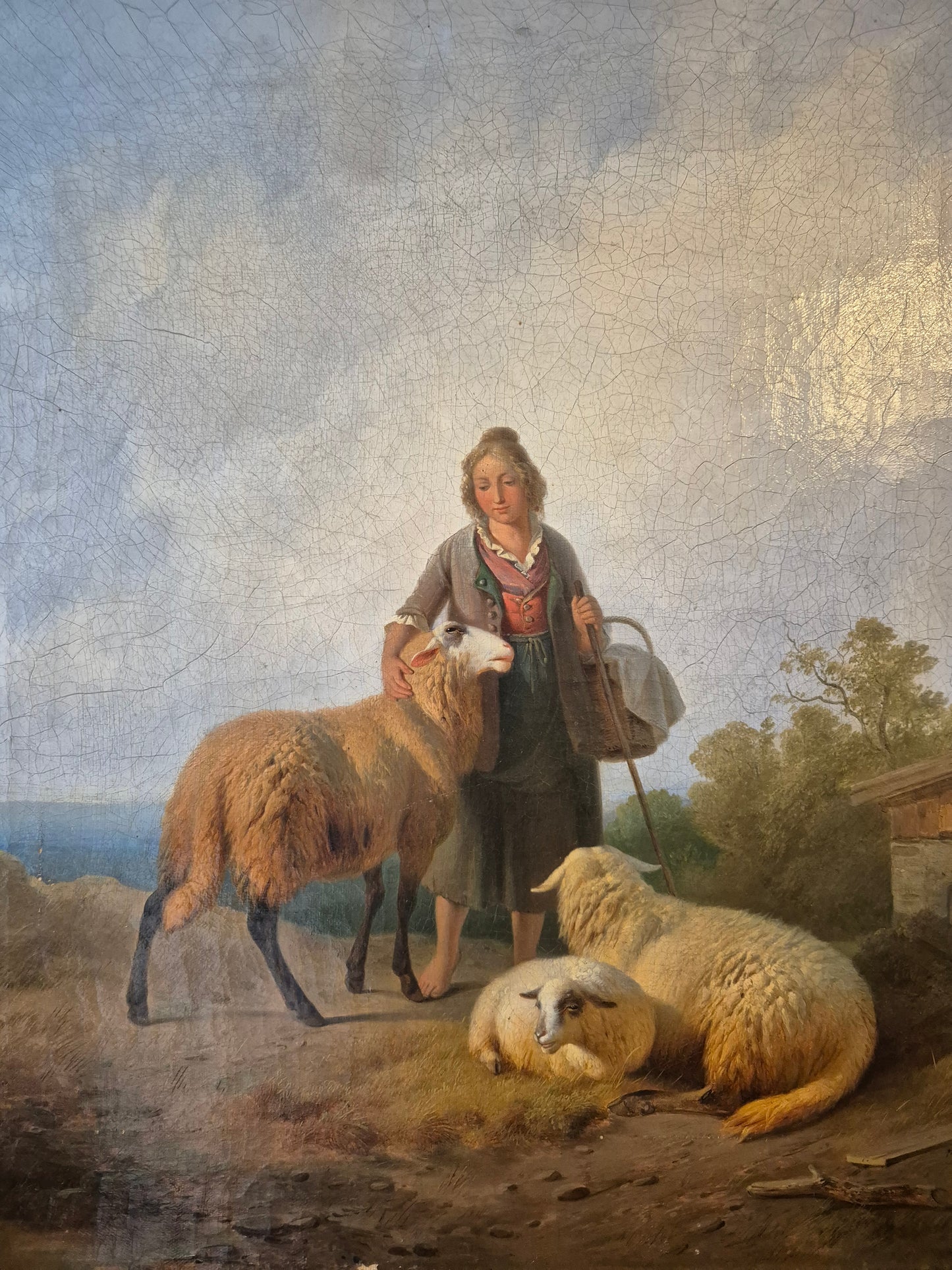 Moritz Eduard Lotze (1809-1890) Ölgemälde Bayerische Schäferin 62×54cm