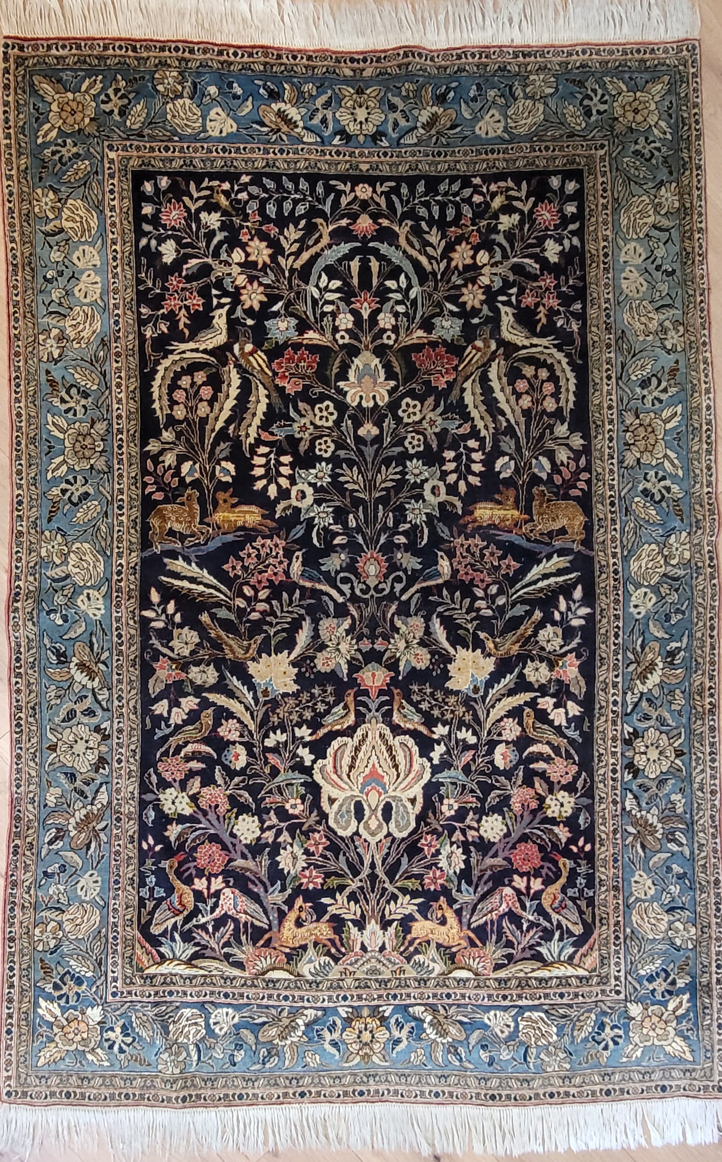 Ghom Teppich Korkwolle mit Seide Lebensbaum 203x135 cm