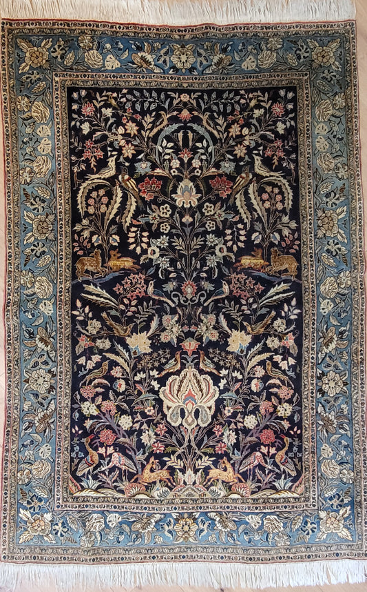 Ghom Teppich Korkwolle mit Seide Lebensbaum 203x135 cm