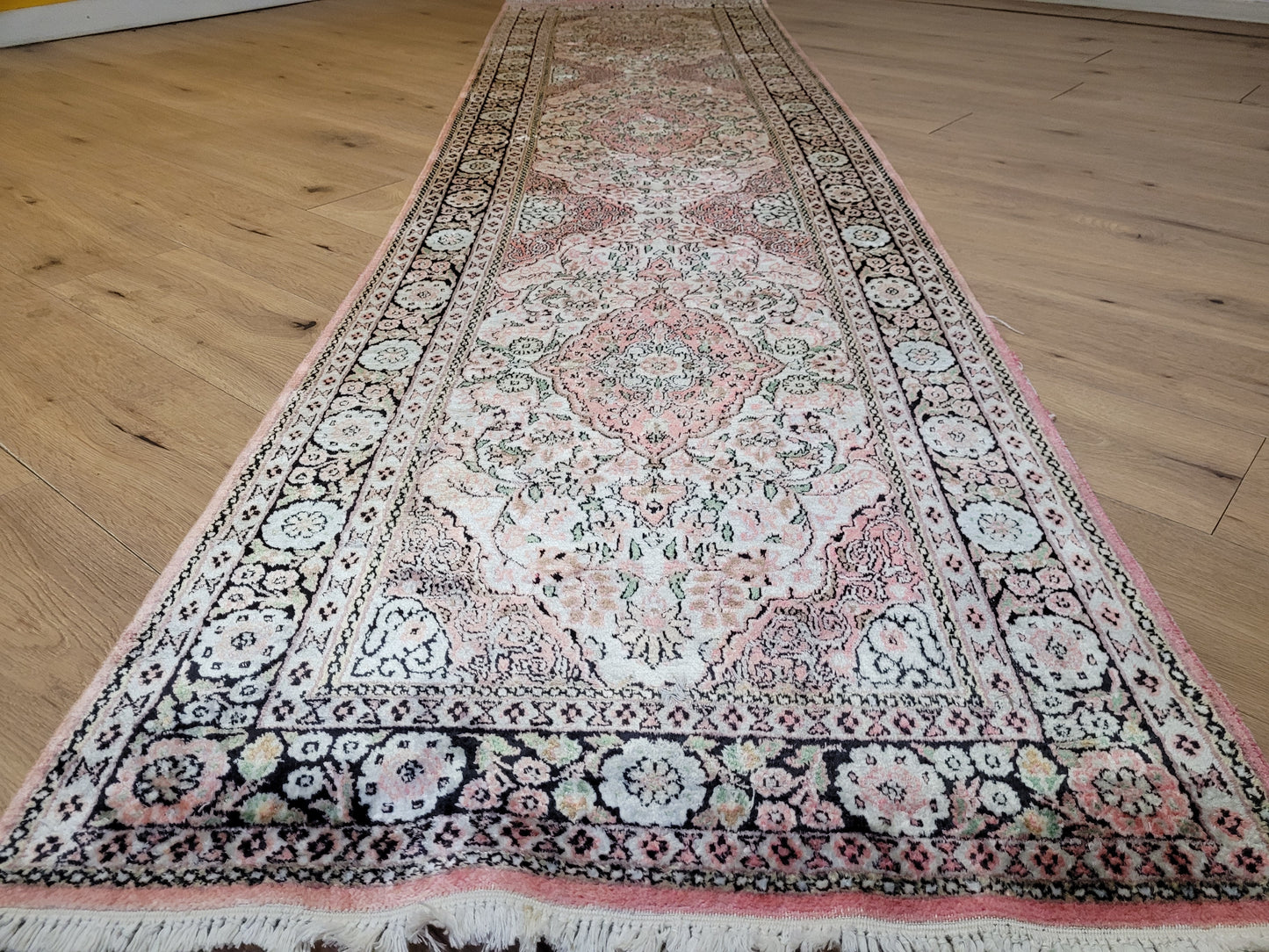 Ghom Läufer Seide auf Baumwolle feine Knüpfung 300x80 cm