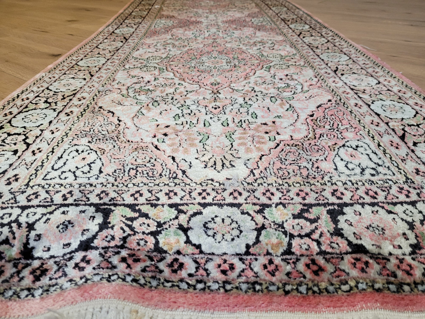 Ghom Läufer Seide auf Baumwolle feine Knüpfung 300x80 cm