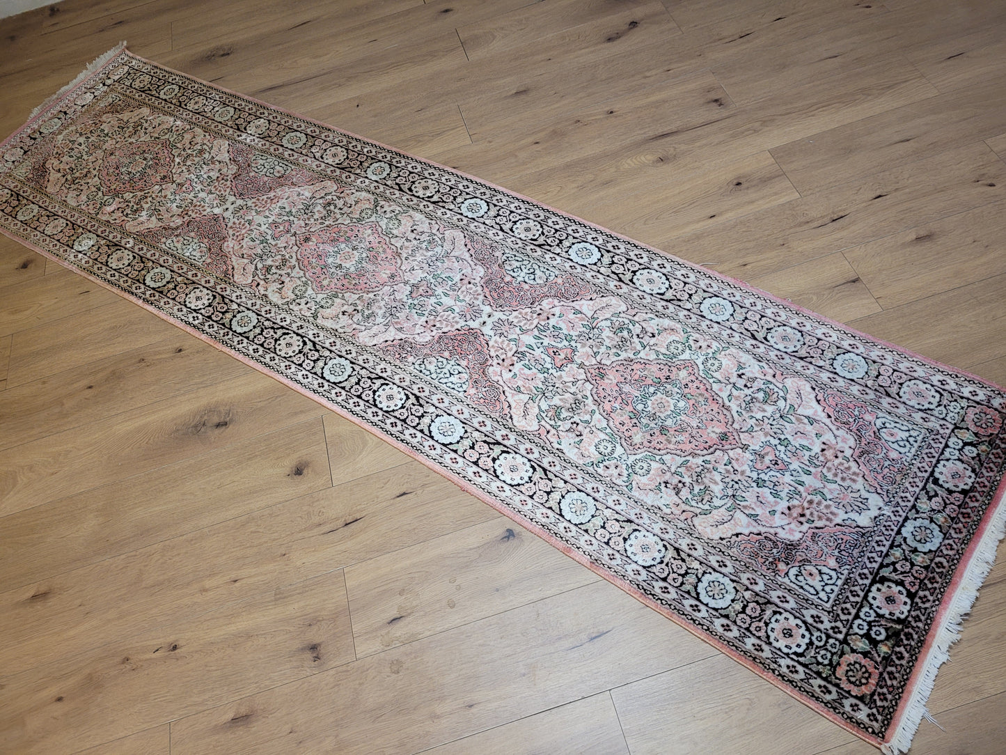 Ghom Läufer Seide auf Baumwolle feine Knüpfung 300x80 cm