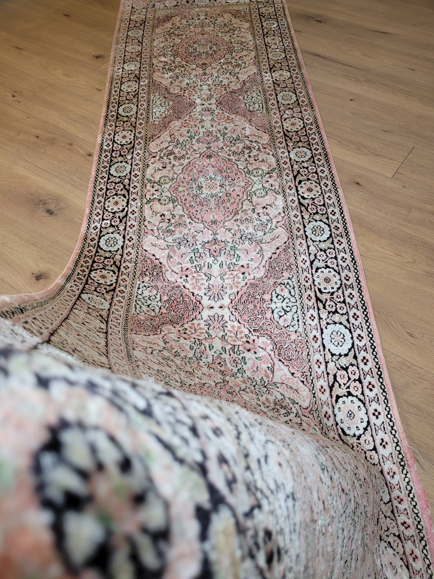 Ghom Läufer Seide auf Baumwolle feine Knüpfung 300x80 cm