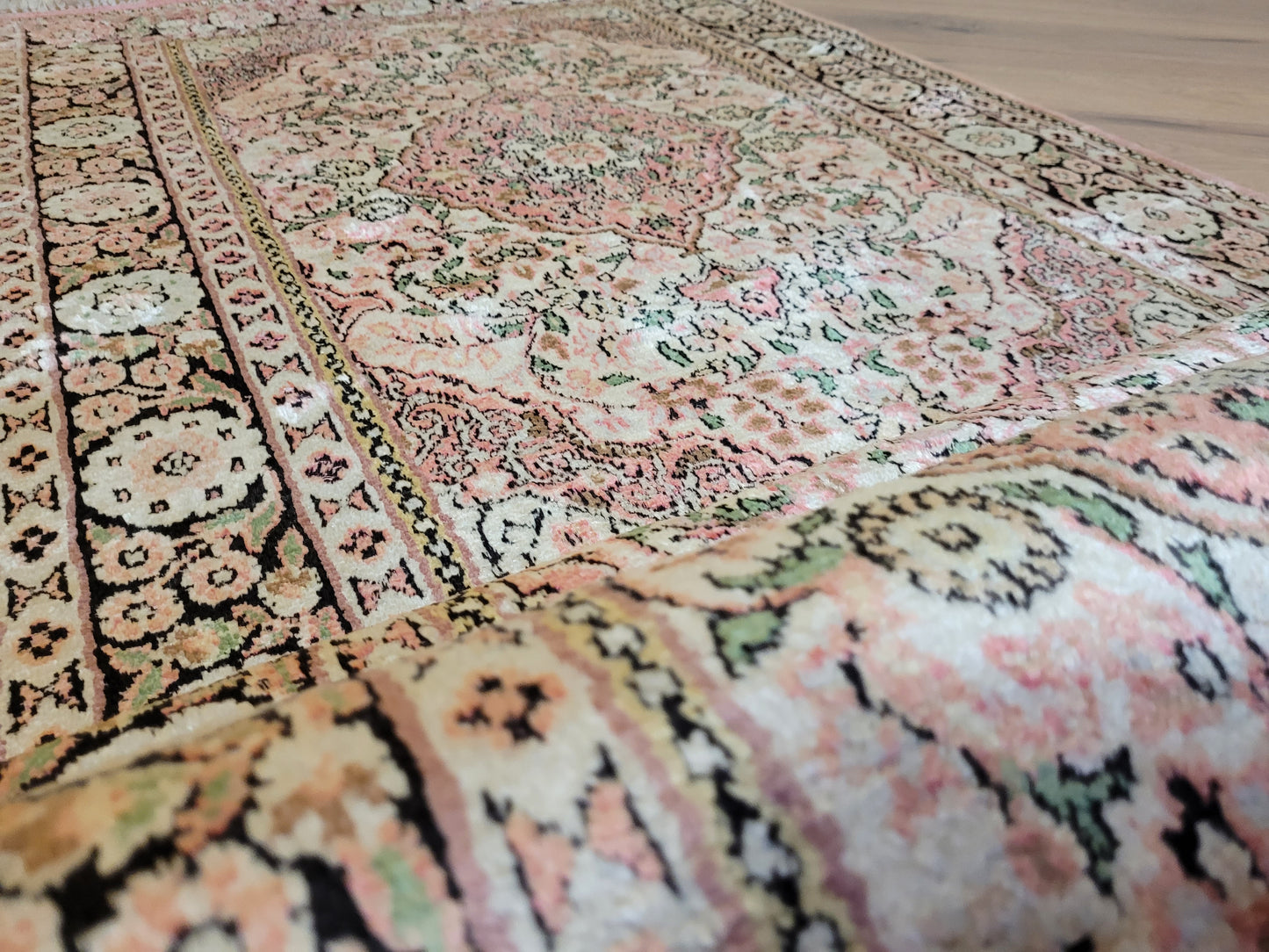 Ghom Läufer Seide auf Baumwolle feine Knüpfung 300x80 cm