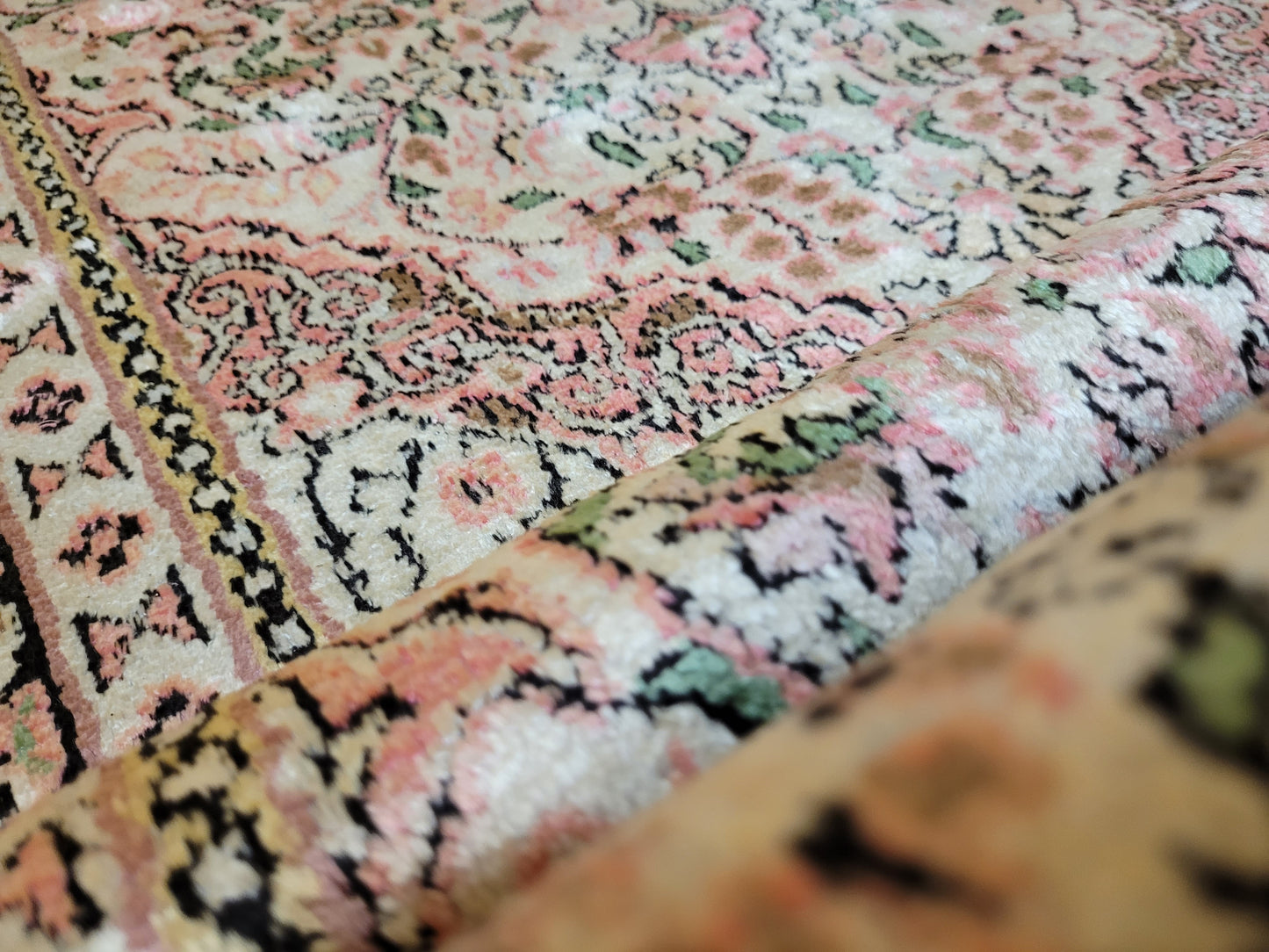 Ghom Läufer Seide auf Baumwolle feine Knüpfung 300x80 cm