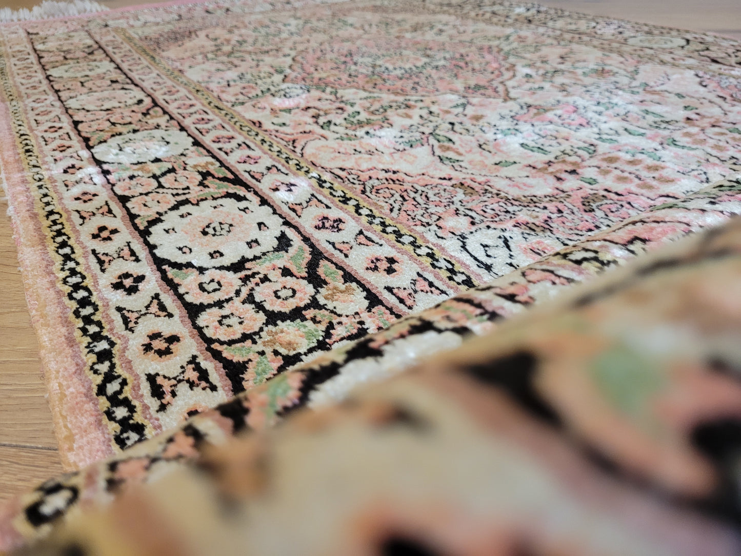 Ghom Läufer Seide auf Baumwolle feine Knüpfung 300x80 cm