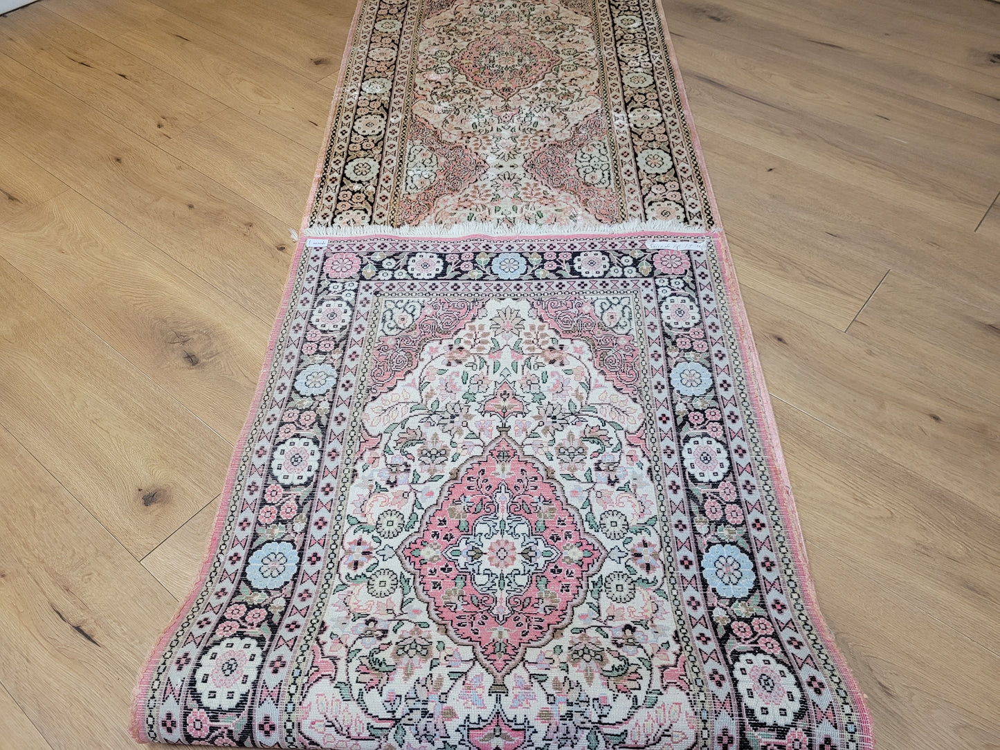 Ghom Läufer Seide auf Baumwolle feine Knüpfung 300x80 cm