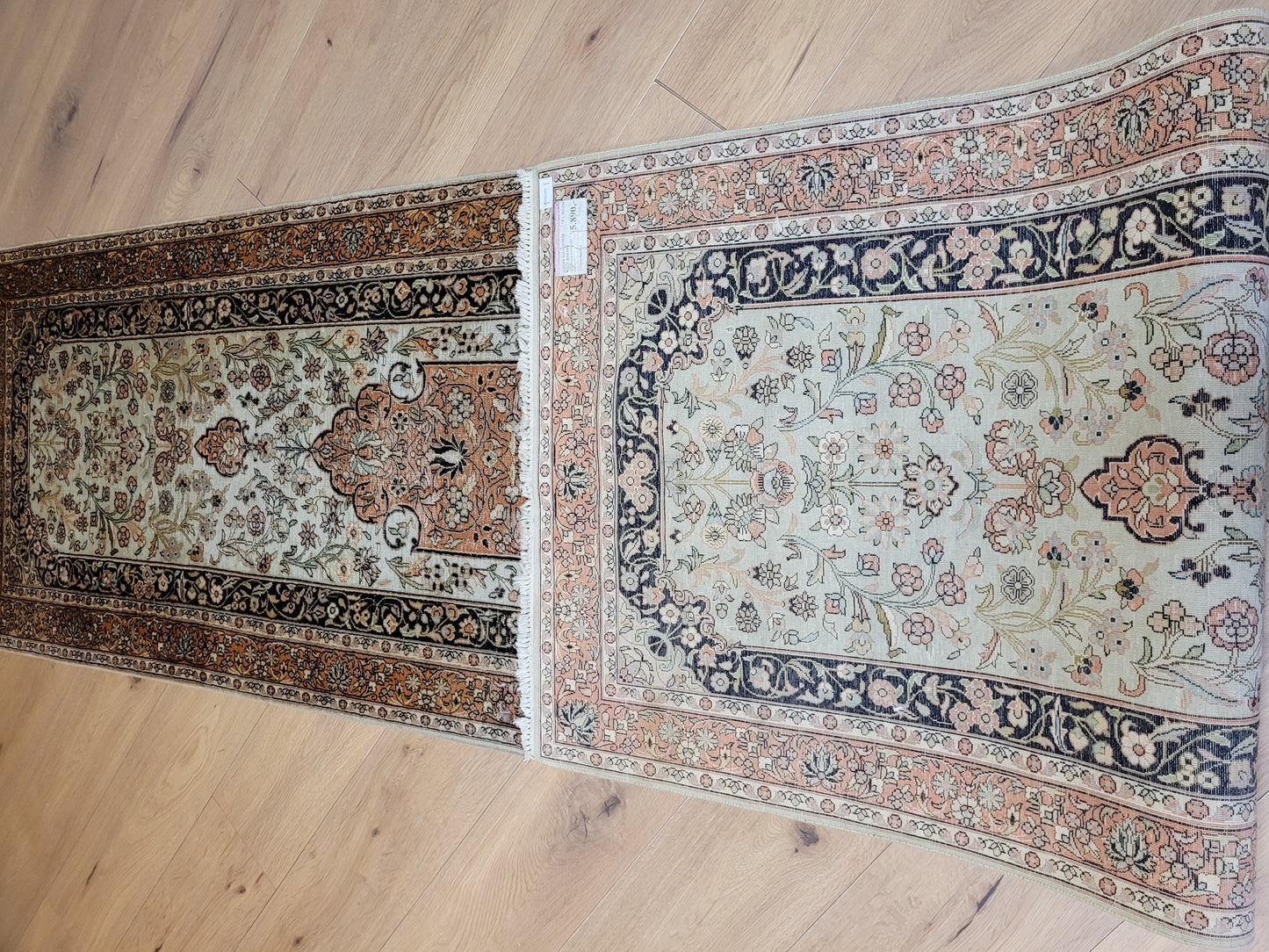 Ghom Läufer Seide auf Baumwolle florales Design 303x78 cm