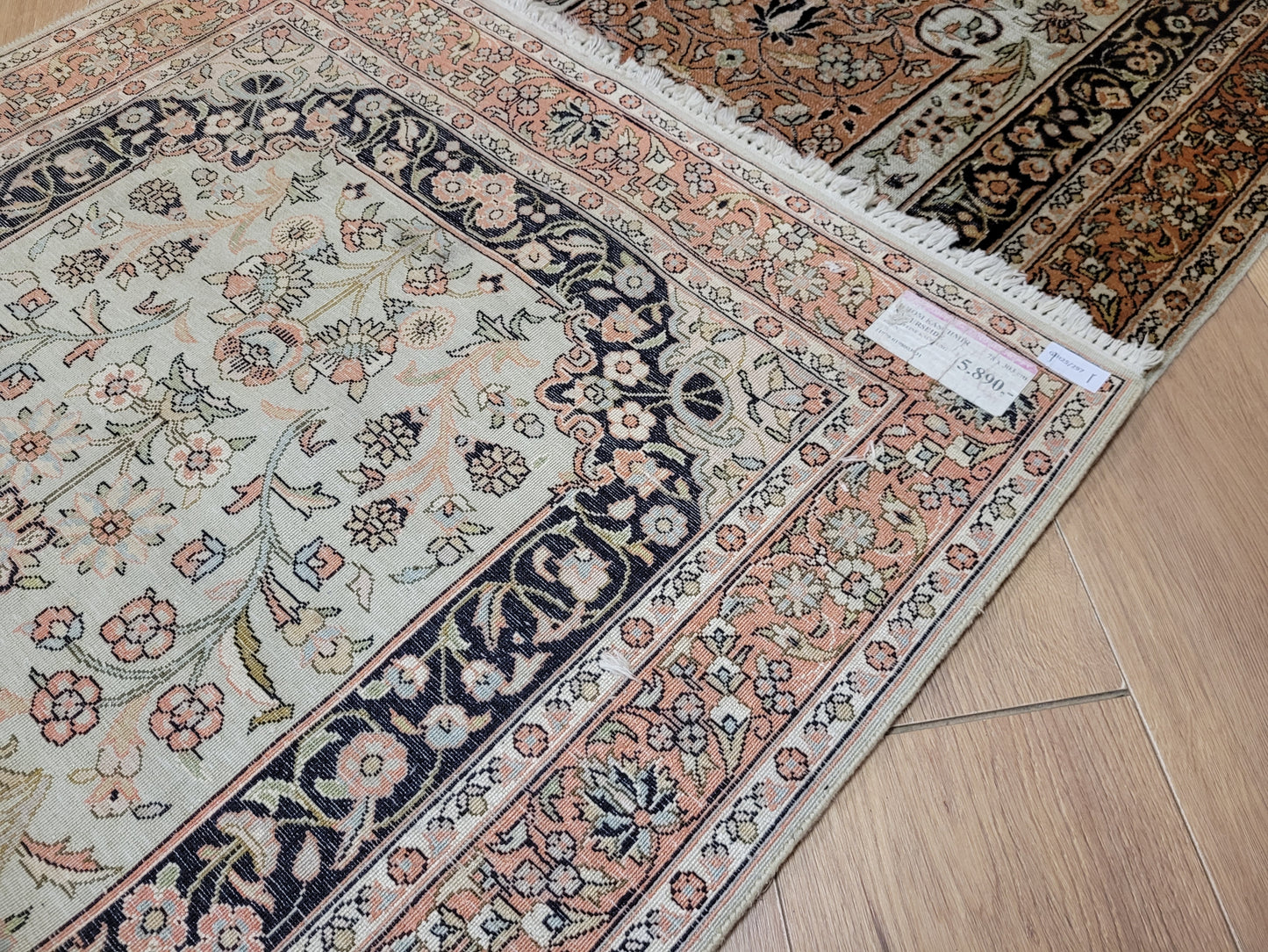 Ghom Läufer Seide auf Baumwolle florales Design 303x78 cm