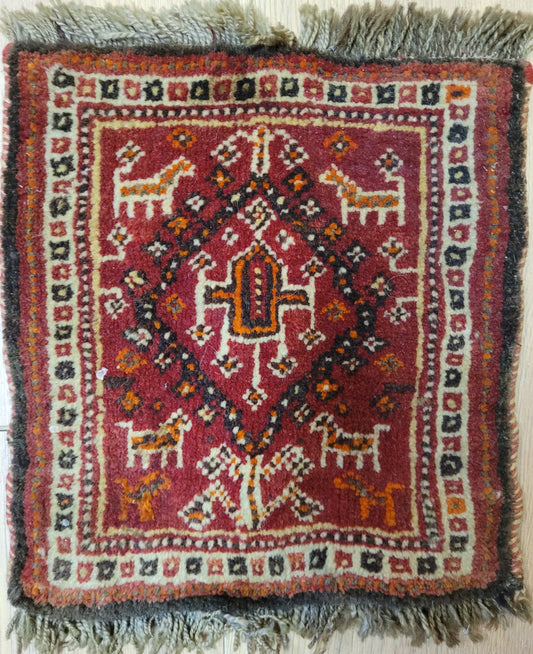 Orientteppich Handgeknüpft Gaschghai Teppich Tiermotiv Rot 30×33 cm