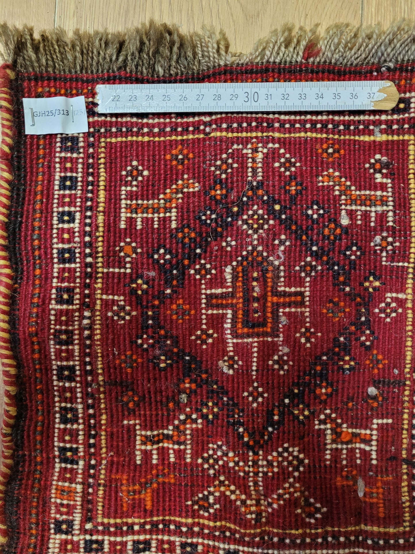 Orientteppich Handgeknüpft Gaschghai Teppich Tiermotiv Rot 30×33 cm