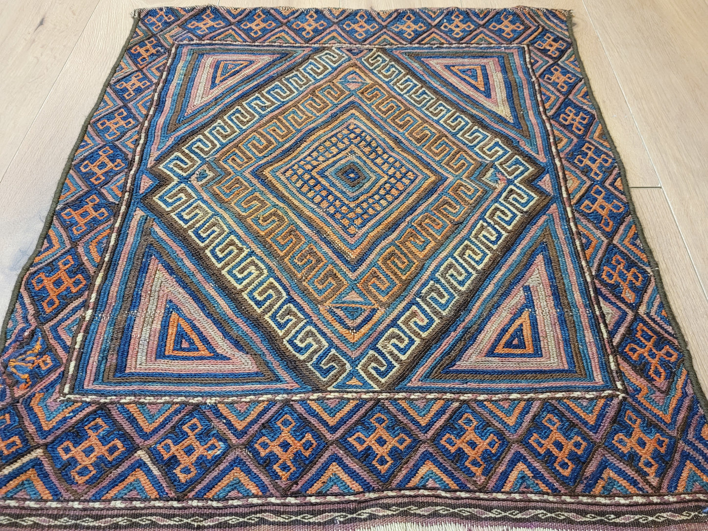 Orientteppich handgewebt Kelim geometrisch 75x67 cm