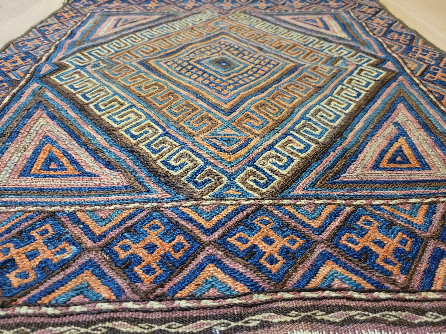 Orientteppich handgewebt Kelim geometrisch 75x67 cm