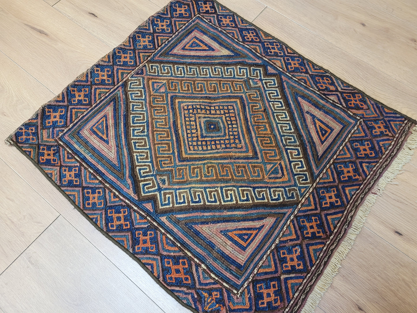 Orientteppich handgewebt Kelim geometrisch 75x67 cm