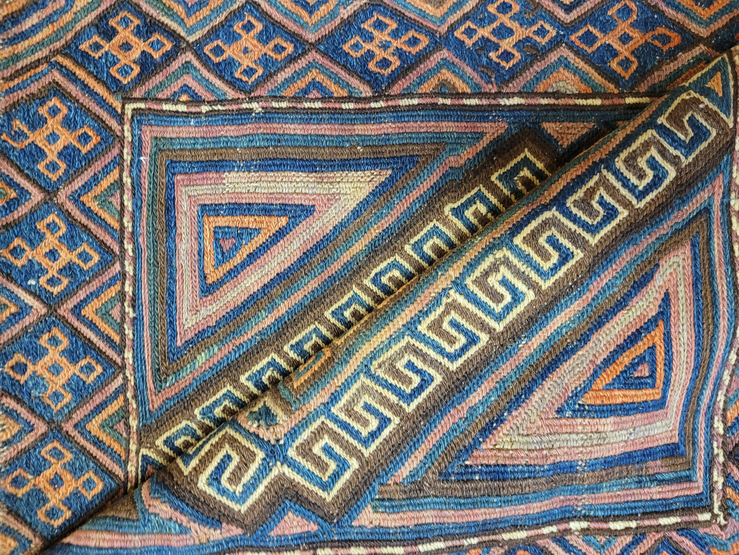 Orientteppich handgewebt Kelim geometrisch 75x67 cm