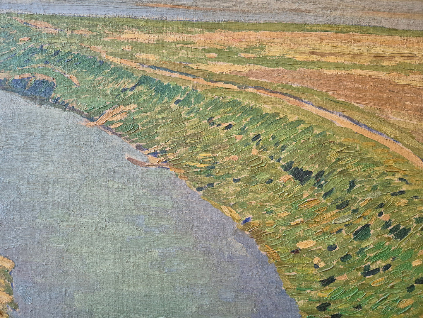 Ölgemälde Rheinufer Düsseldorf Fritz Köhler (1887-1972) Landschaft 63x73cm