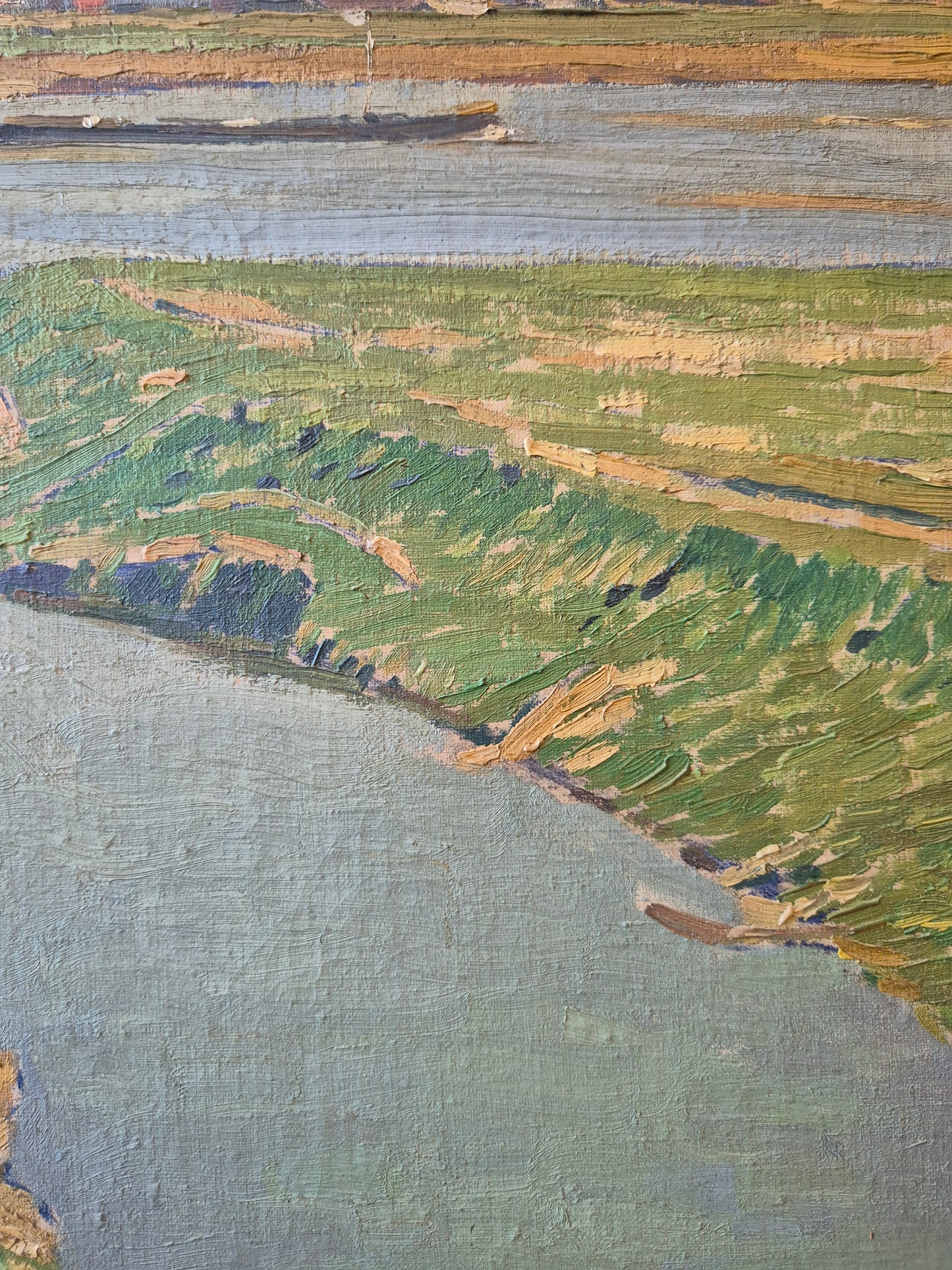 Ölgemälde Rheinufer Düsseldorf Fritz Köhler (1887-1972) Landschaft 63x73cm