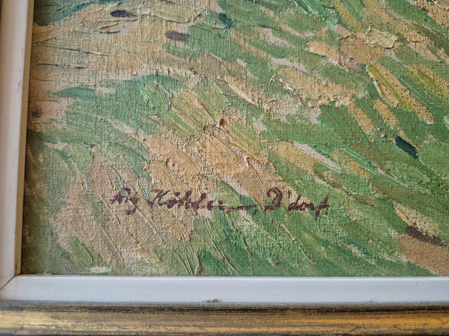 Ölgemälde Rheinufer Düsseldorf Fritz Köhler (1887-1972) Landschaft 63x73cm