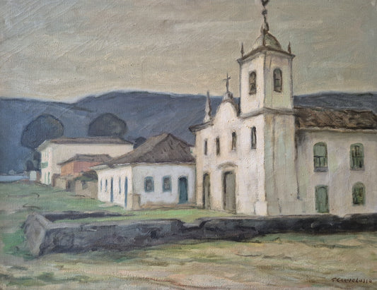 Ölgemälde Impressionismus Handsigniert Dorfkirche Lateinamerika (XX)