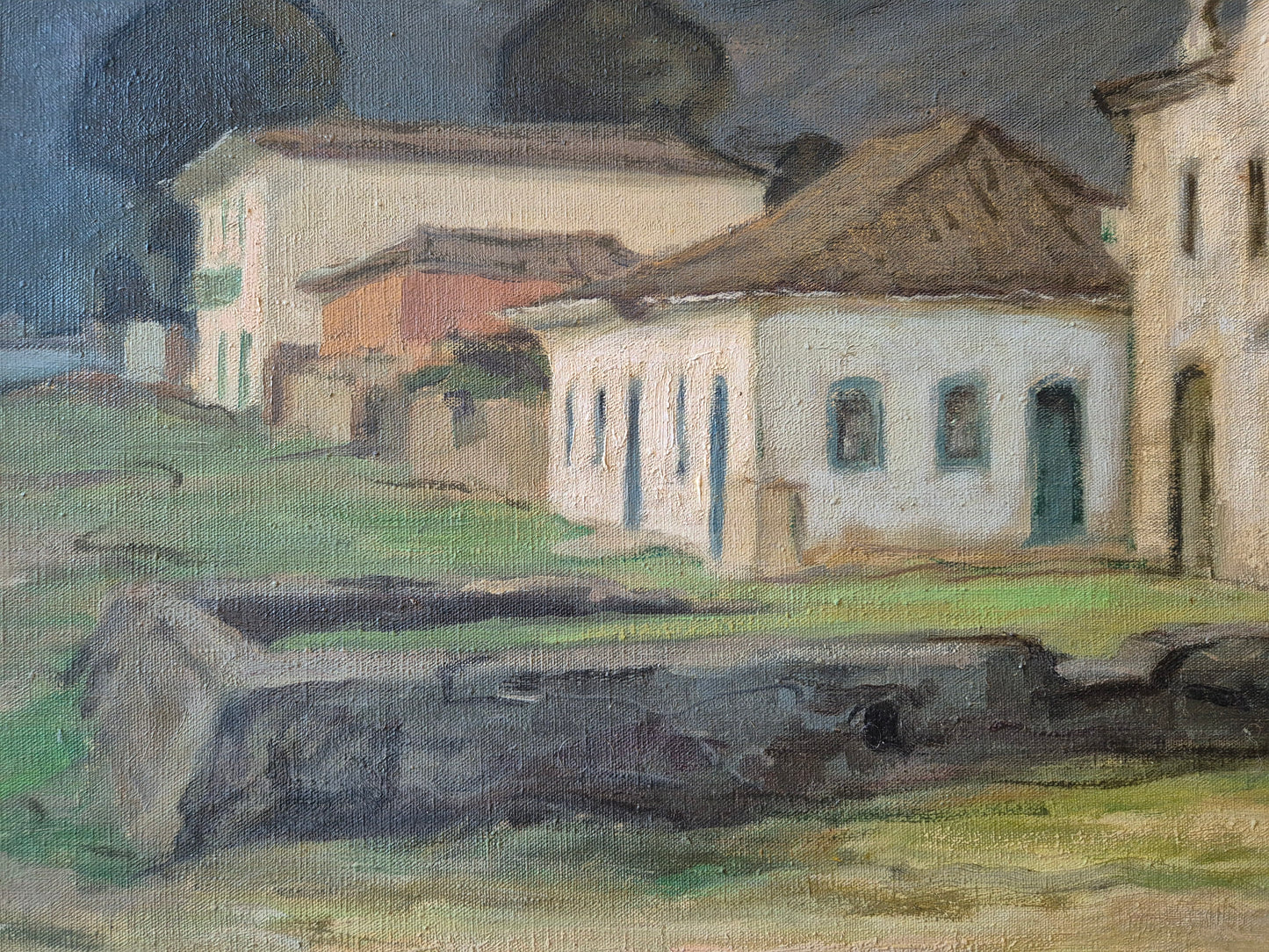 Ölgemälde Impressionismus Handsigniert Dorfkirche Lateinamerika (XX)