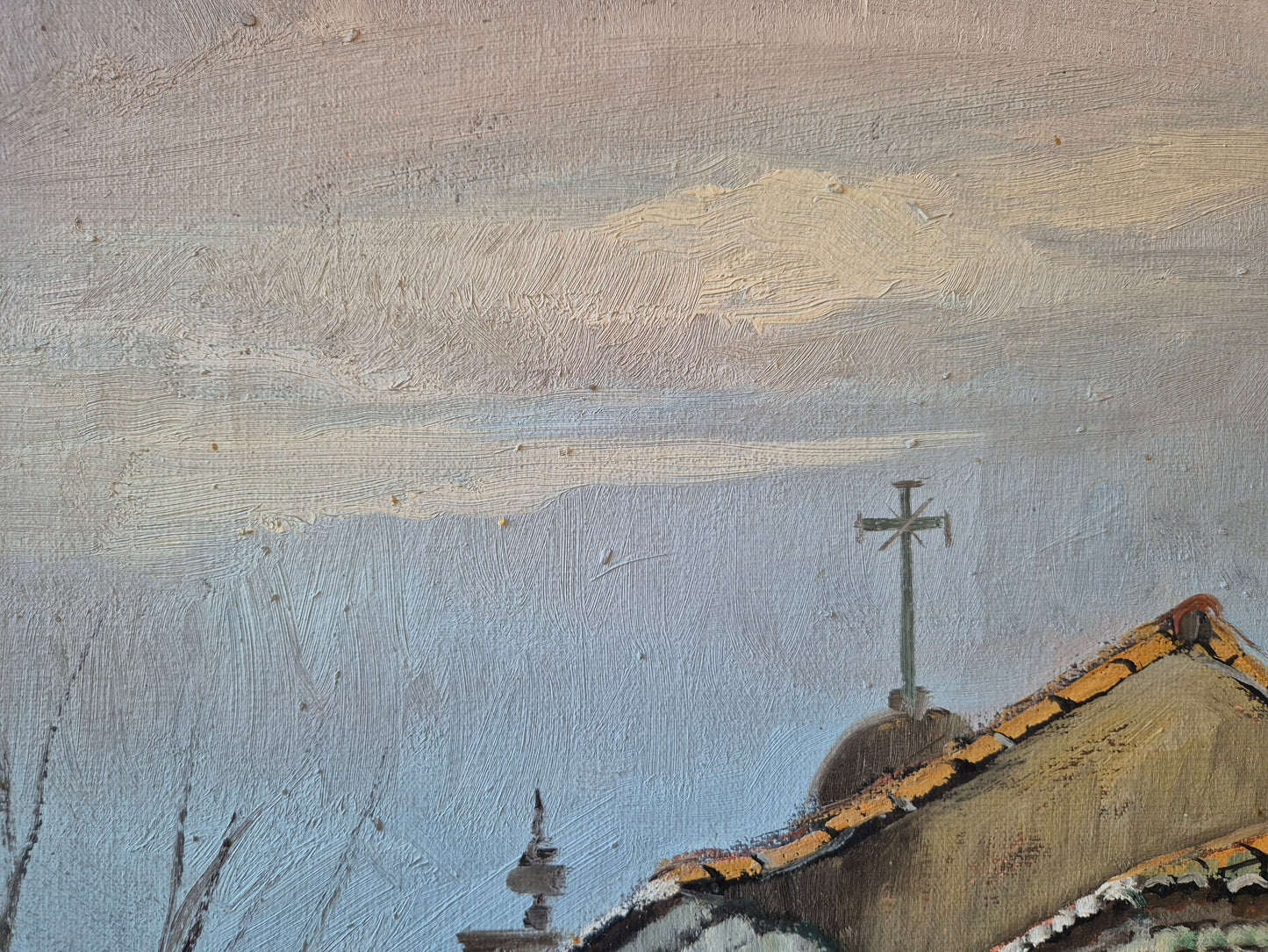 Ölgemälde Landschaft Brasilien Omar Pellegatta (1925-2001) Dorfkirche 78x68