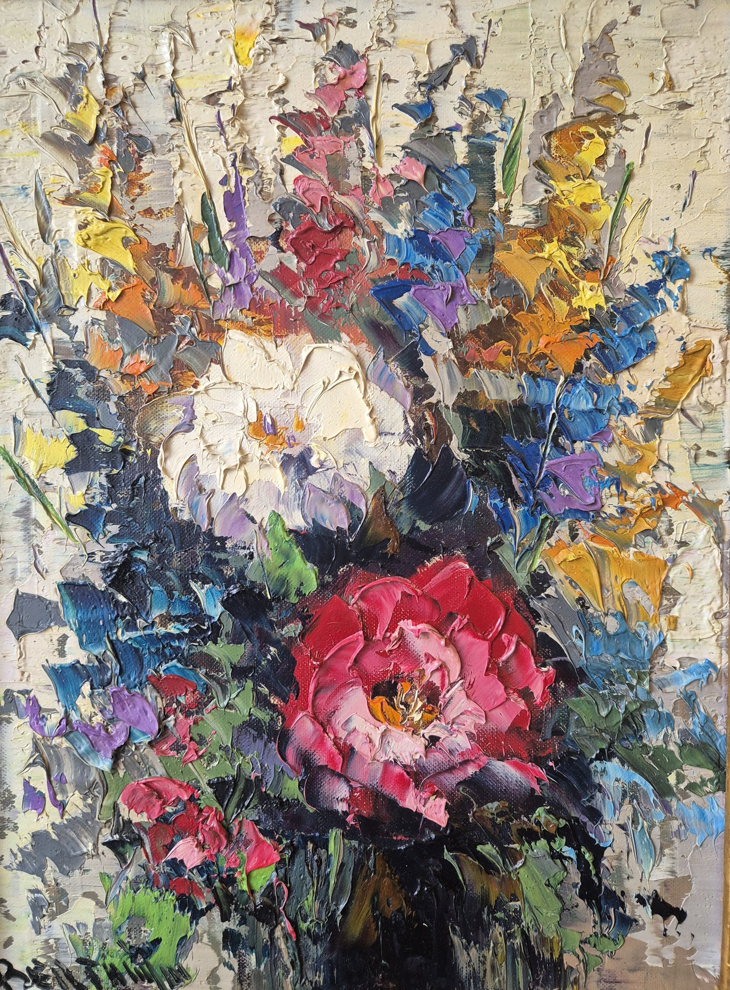 Ölgemälde Stillleben Blumen Genevieve Berthiyn (XX) Gerahmt 55x45cm