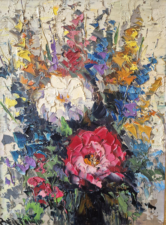 Ölgemälde Stillleben Blumen Genevieve Berthiyn (XX) Gerahmt 55x45cm