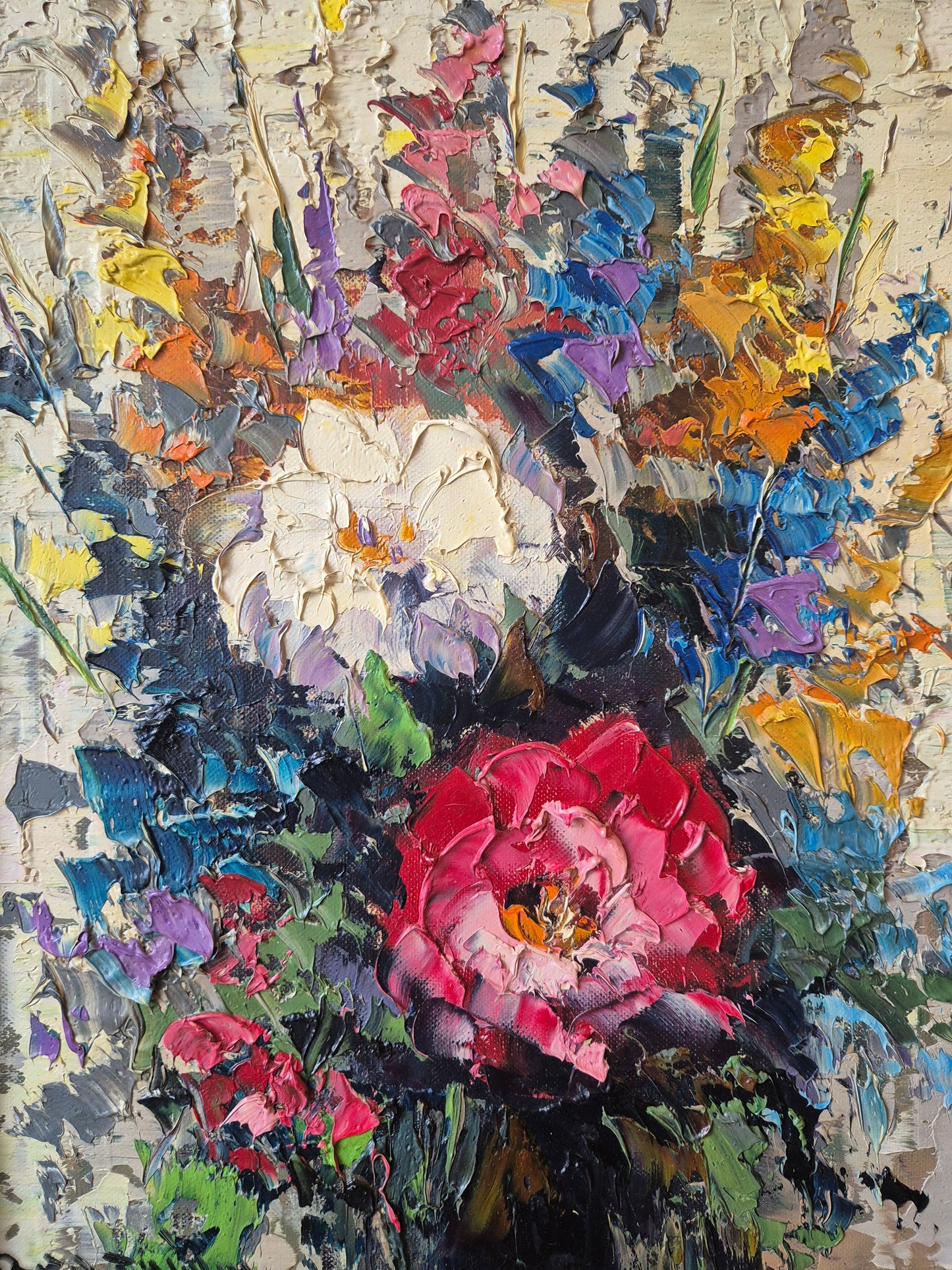 Ölgemälde Stillleben Blumen Genevieve Berthiyn (XX) Gerahmt 55x45cm