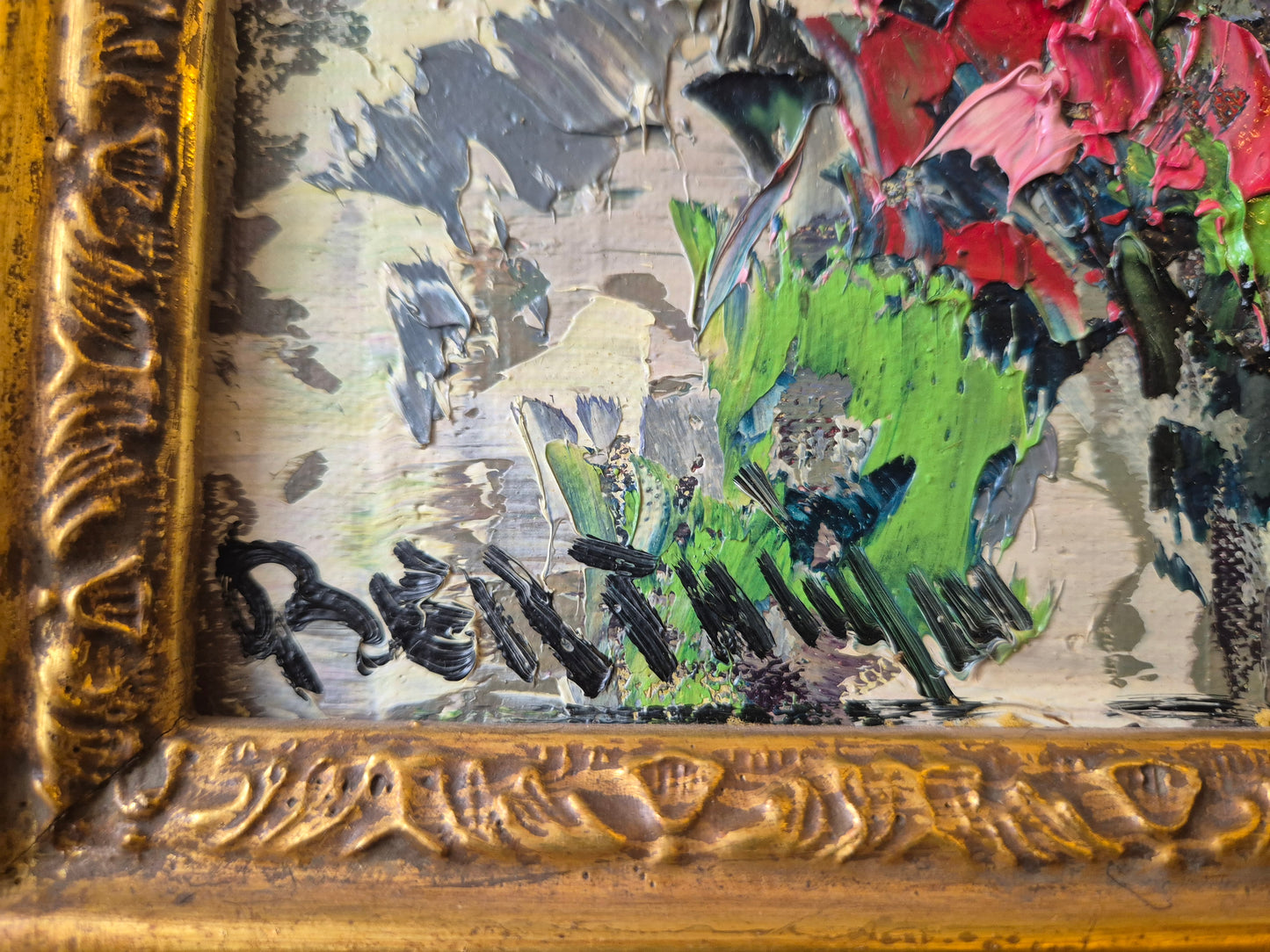 Ölgemälde Stillleben Blumen Genevieve Berthiyn (XX) Gerahmt 55x45cm