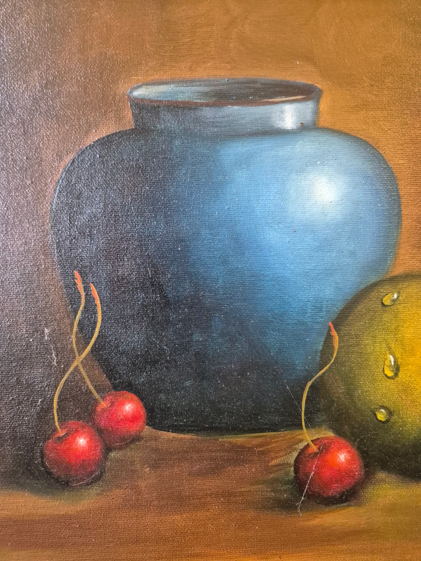 Ölgemälde Stillleben Früchte Krug K. Cotton (XX) Gerahmt 44x54cm