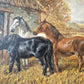 Ölgemälde Tiere Pferde Stall Europäische Schule (XX) Landschaft 48x58cm