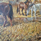 Ölgemälde Tiere Pferde Stall Europäische Schule (XX) Landschaft 48x58cm