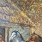 Ölgemälde Tiere Pferde Stall Europäische Schule (XX) Landschaft 48x58cm