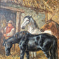 Ölgemälde Tiere Pferde Stall Europäische Schule (XX) Landschaft 48x58cm