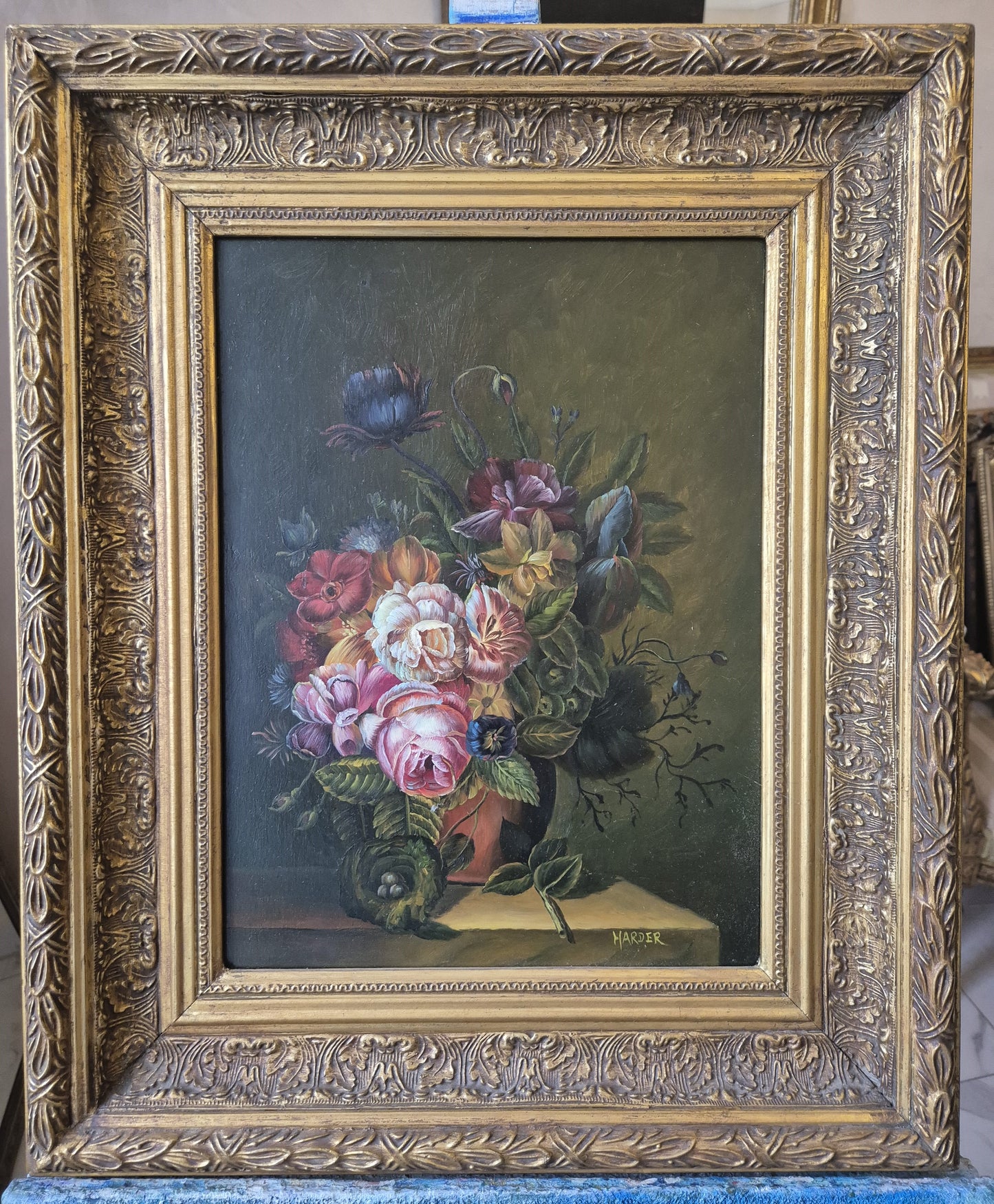 Gemälde Stillleben Blumen Handsigniert Blumenstrauß Harder (XX) 58x48cm