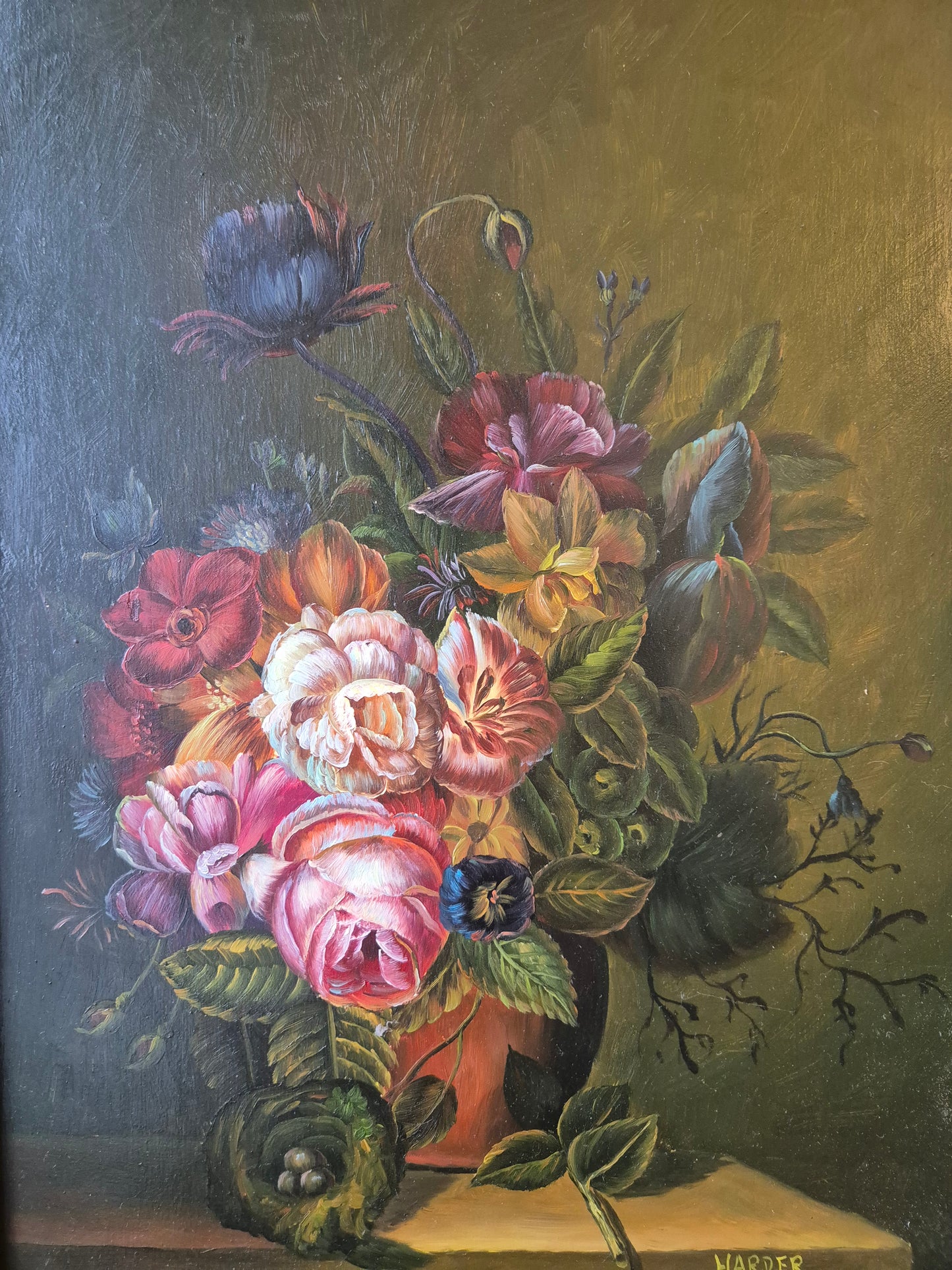 Gemälde Stillleben Blumen Handsigniert Blumenstrauß Harder (XX) 58x48cm