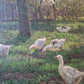 Gemälde Landschaft Antik Gänse Bauernhof Peter Greeff (1865-1939) 38x48cm