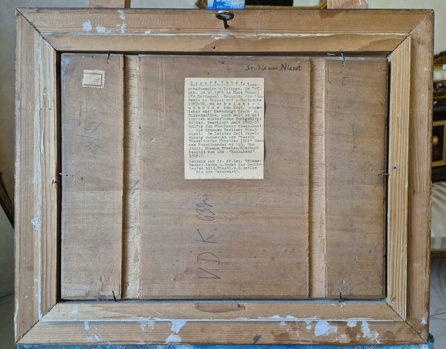 Gemälde Landschaft Antik Gänse Bauernhof Peter Greeff (1865-1939) 38x48cm