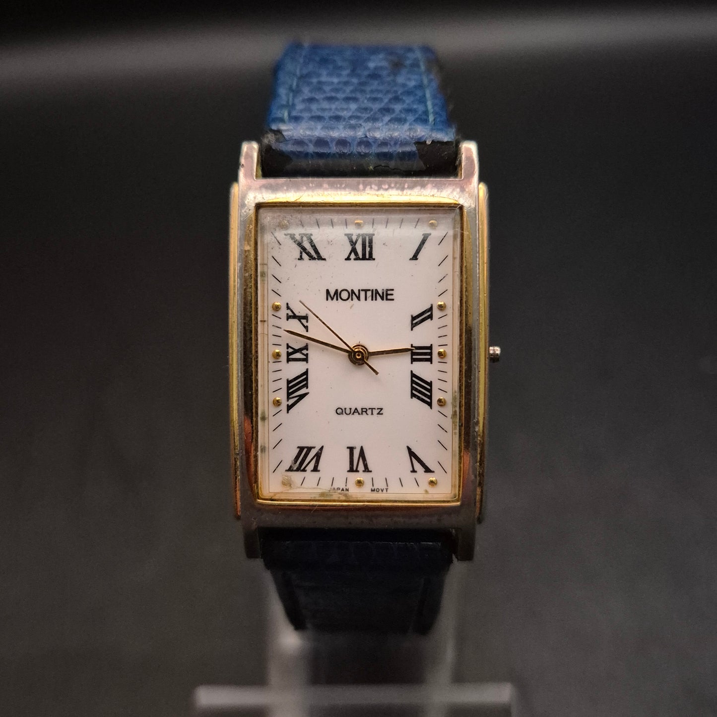 Vintage Montine Damen Uhr – Rechteckiges Gehäuse & Blaues Leder