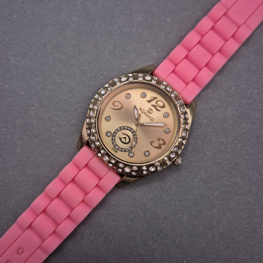 Roland Damen Uhr mit Strassbesatz – Glamour trifft Pink
