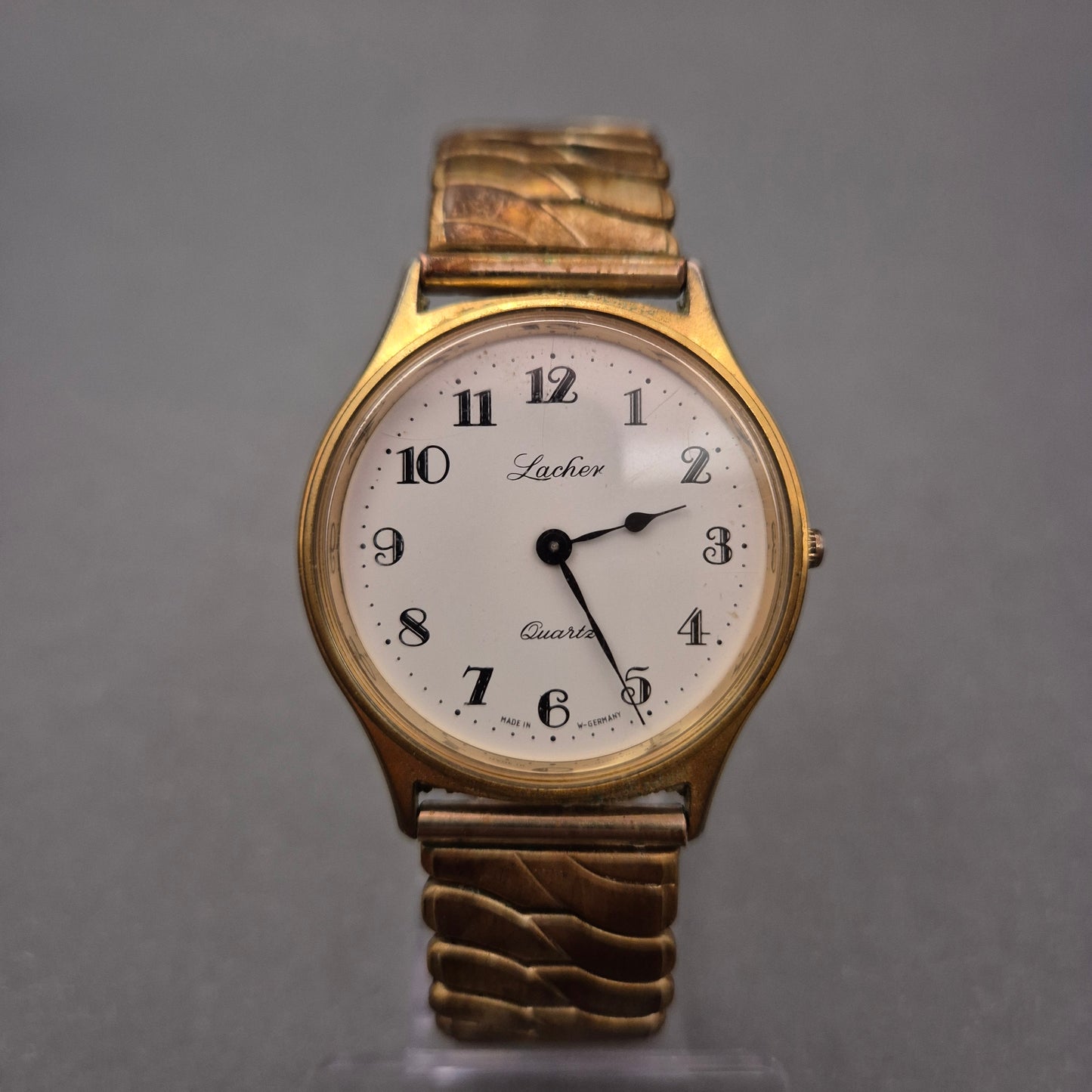 Vintage Lacher Damen Uhr – Goldfarbenes Zugarmband & W-Germany