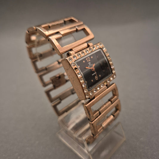Glamouröse Bellos Damen Uhr – Roségold-Look & Eckiger Strass-Besatz