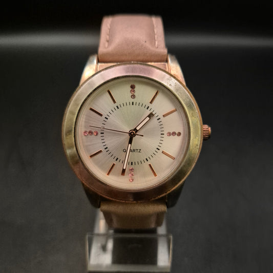 Schlichte Damen Uhr Ideen Welt mit rosafarbenem Lederarmband