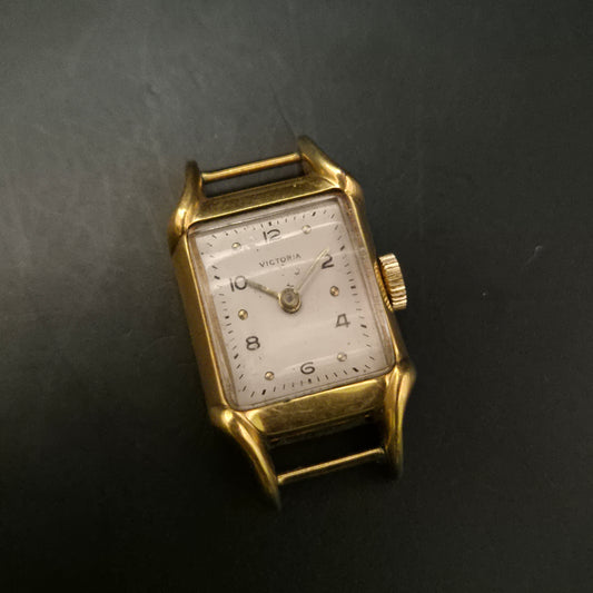 Vintage Victoria Uhrkopf – Goldfarben, Rechteckig – Mechanisches Werk