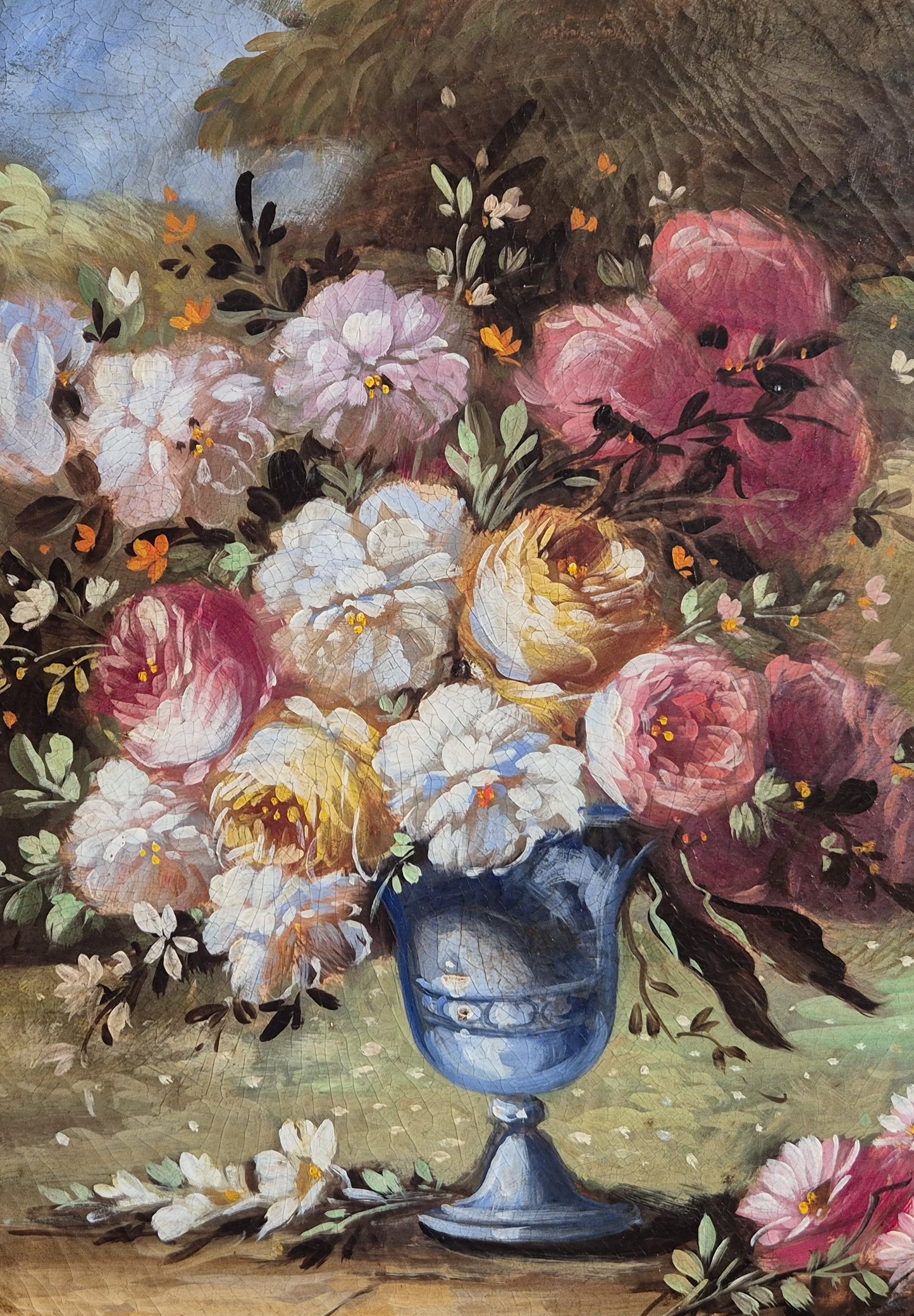 Ölgemälde Stillleben Blumen Handsigniert Italienische Schule (XX) 47x47cm
