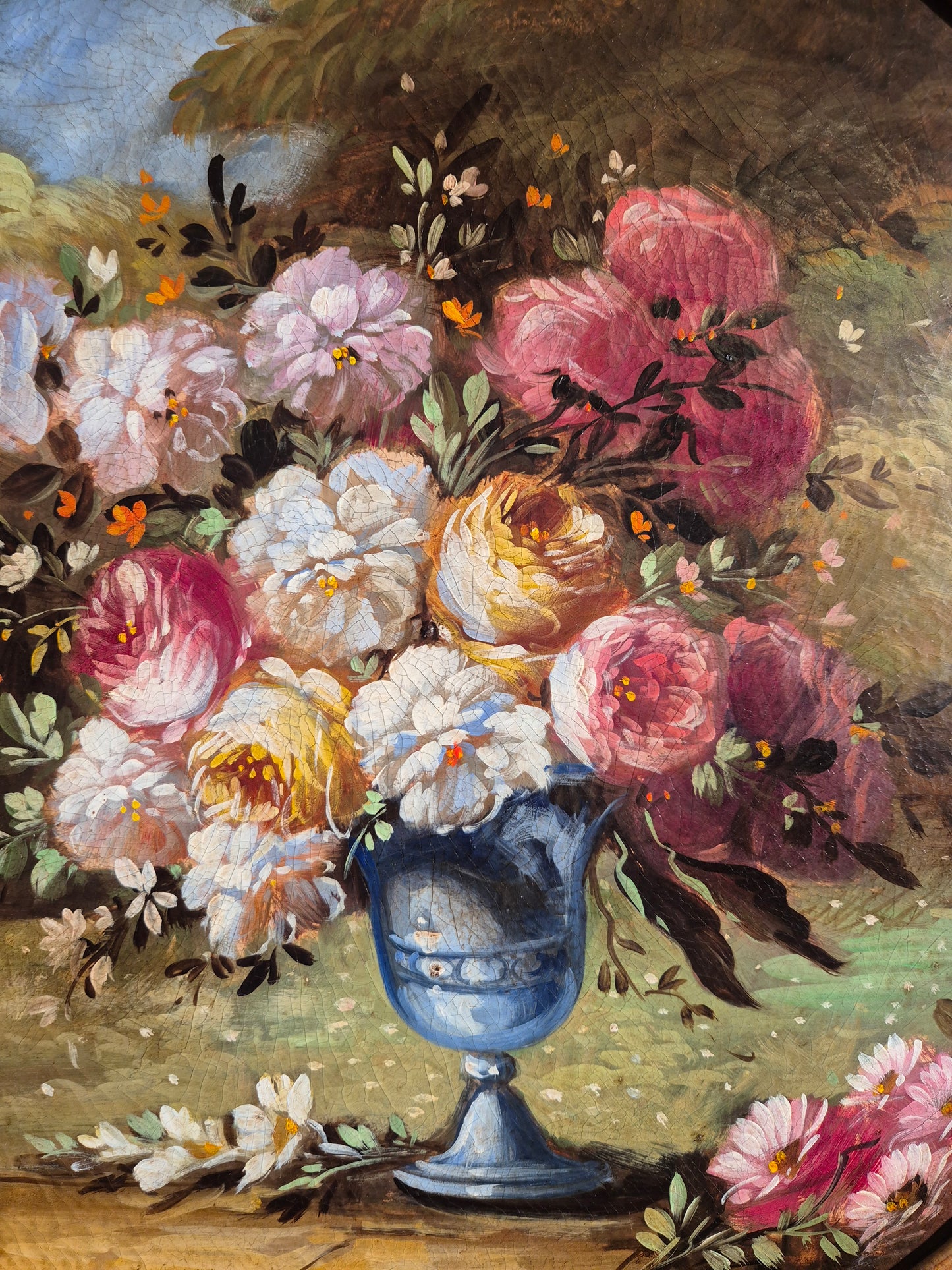 Ölgemälde Stillleben Blumen Handsigniert Italienische Schule (XX) 47x47cm