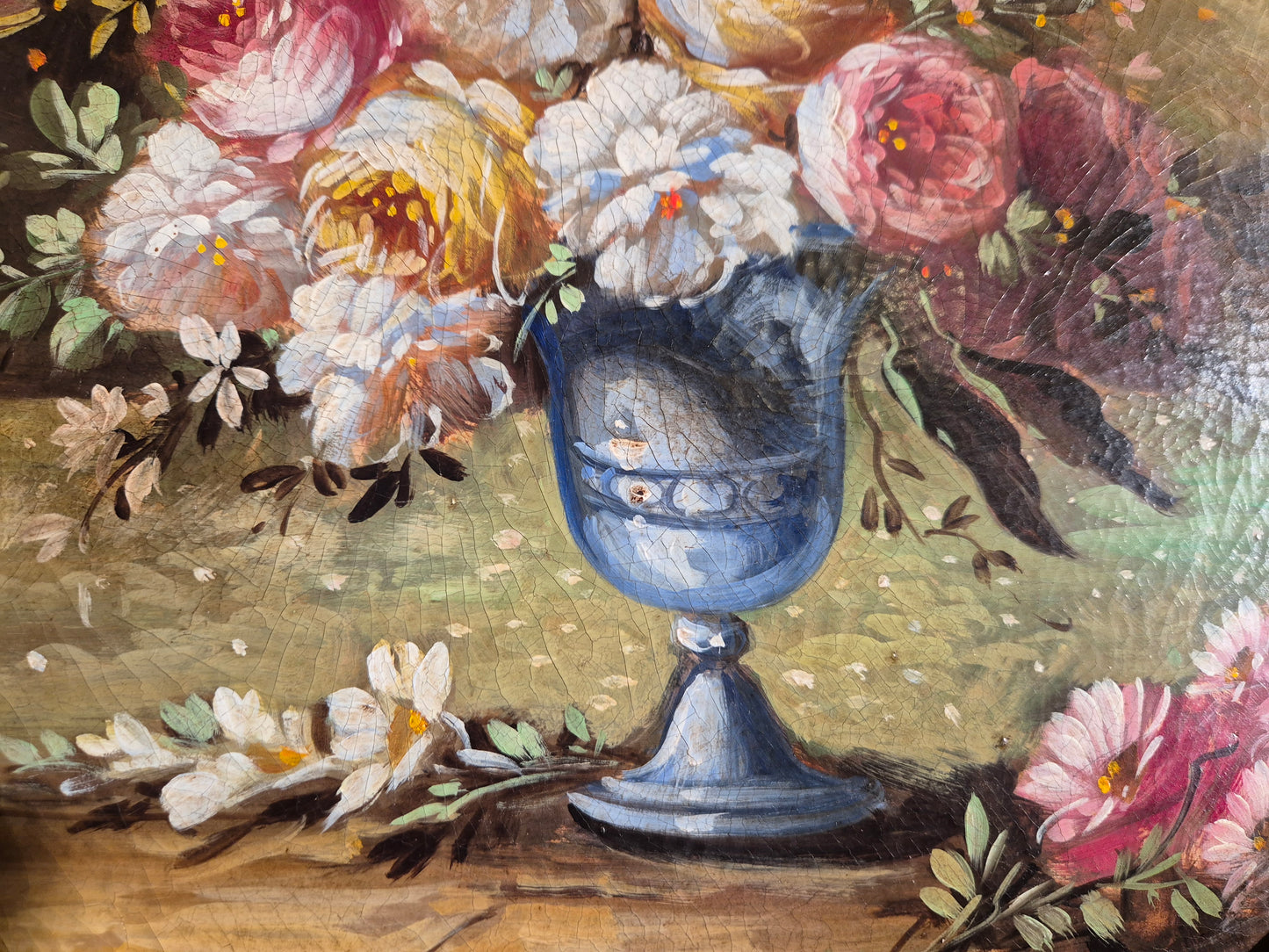 Ölgemälde Stillleben Blumen Handsigniert Italienische Schule (XX) 47x47cm