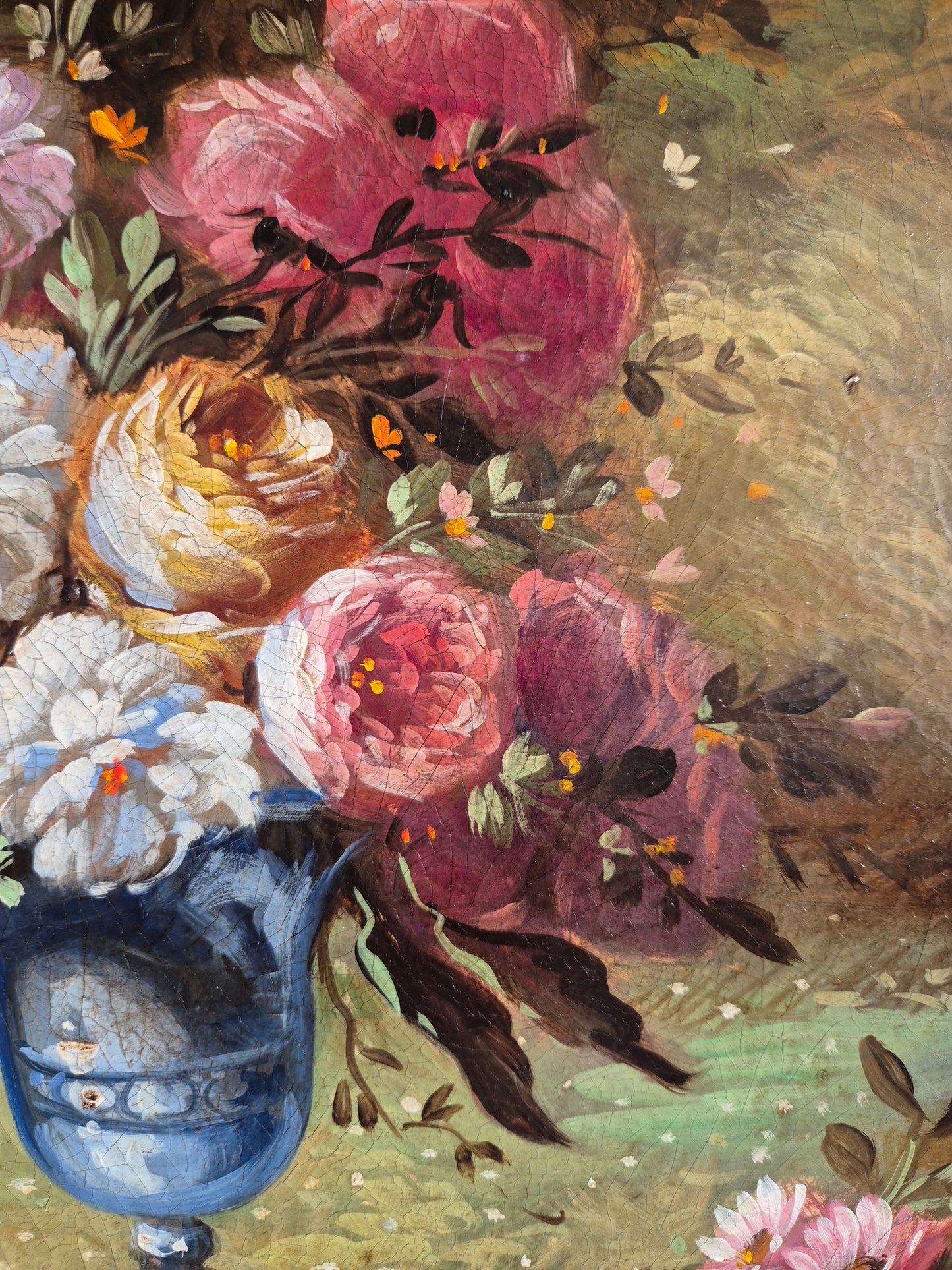 Ölgemälde Stillleben Blumen Handsigniert Italienische Schule (XX) 47x47cm